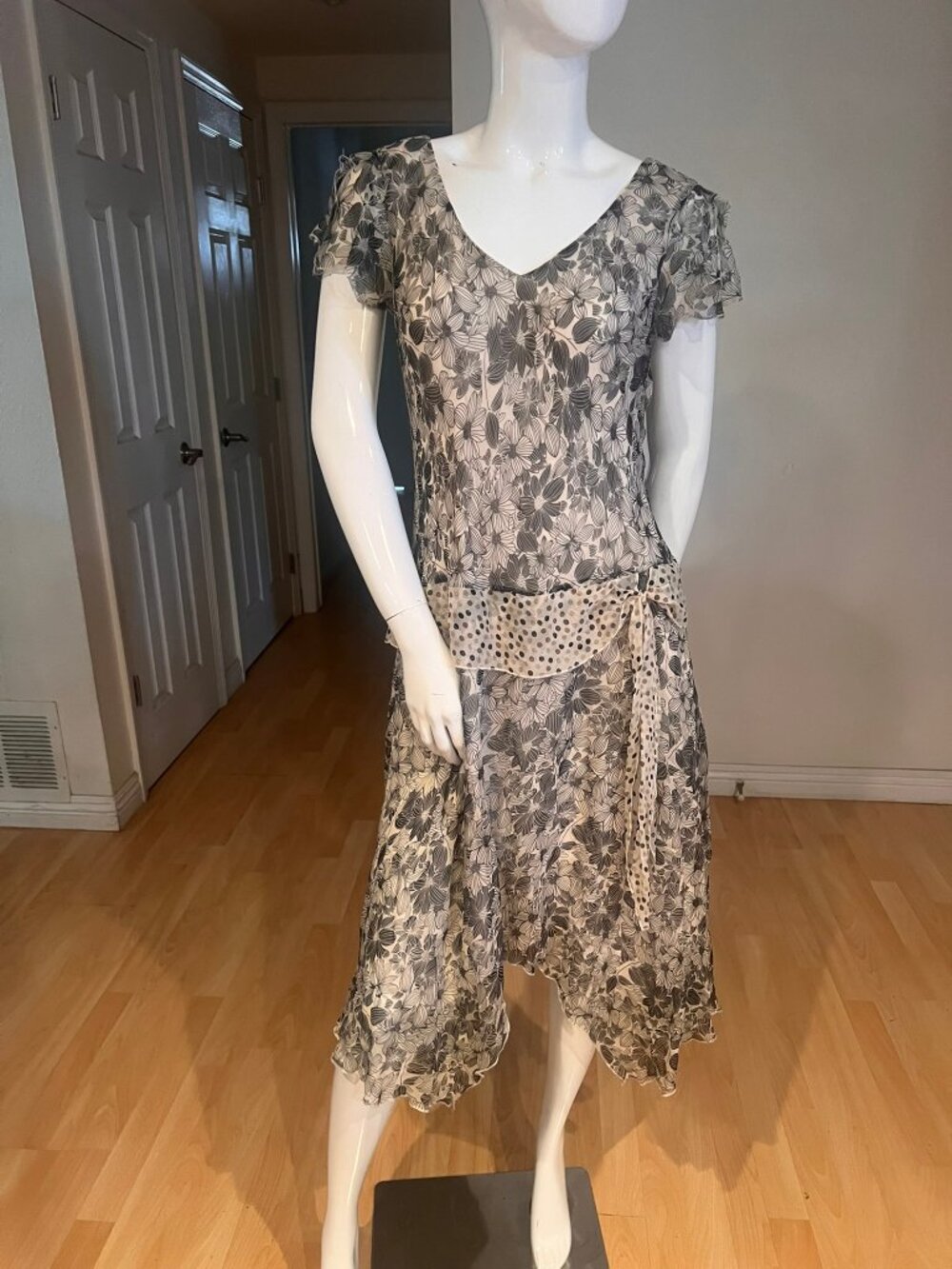 VINTAGE Y2K JONATHAN MARTIN MIX MEDIA ASYMMETRICAL HEM SILK DRESS SZ 10 FAIRY